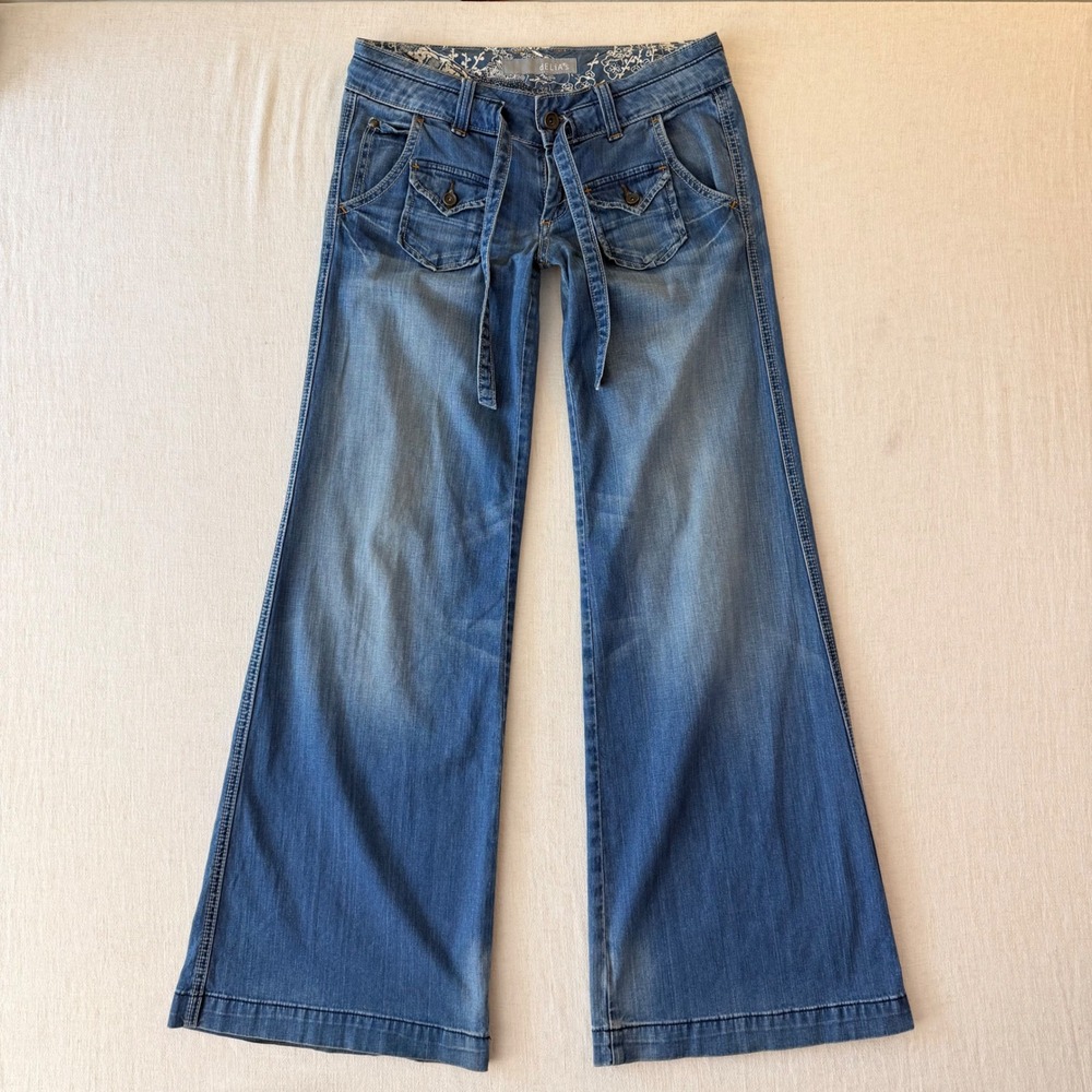 dELiA*s Y2K Wide Leg Cargo Low Rise Jeans Womens 5/6 Blue Denim